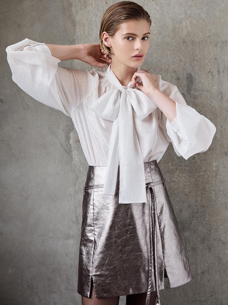 LK Bennett Silver Zig Plain Mini Skirt With Front Tie - Image 1 of 3