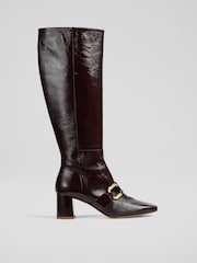 LK Bennett Red Gigi Crinkled Patent Knee Boots - Image 1 of 4