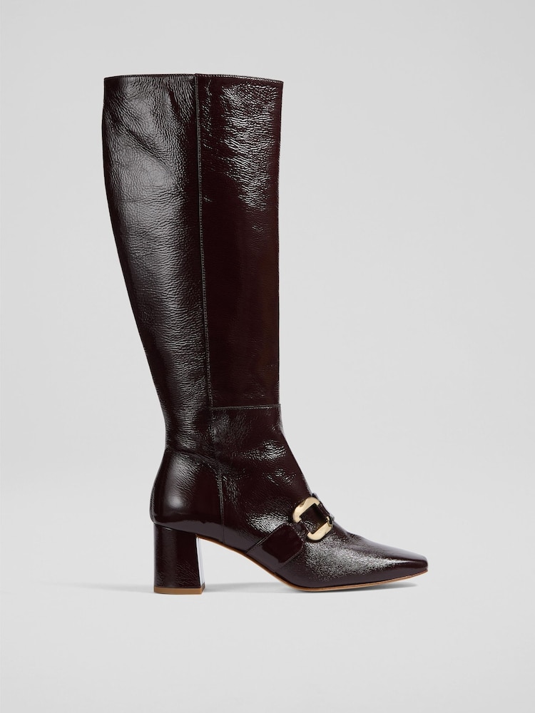 LK Bennett Red Gigi Crinkled Patent Knee Boots - Image 1 of 4