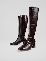 LK Bennett Red Gigi Crinkled Patent Knee Boots - Image 3 of 4