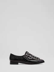 LK Bennett Black Patent Fringed Loafers - Image 1 of 4
