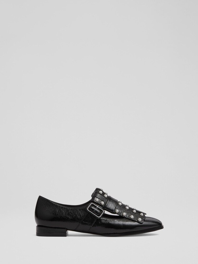 LK Bennett Black Patent Fringed Loafers - Image 1 of 4