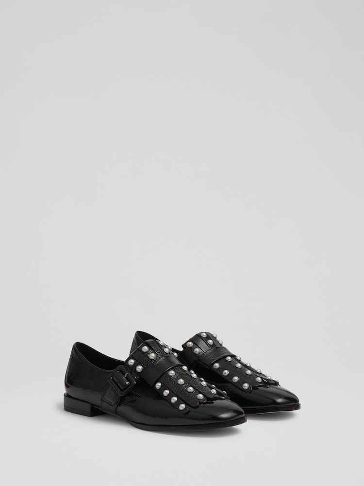 LK Bennett Black Patent Fringed Loafers - Image 2 of 4 LK Bennett Black Patent Fringed Loafers - Image 2 of 4