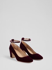 LK Bennett Red Lorena Leather Velvet Court Shoes - Image 2 of 4