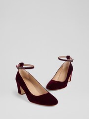 LK Bennett Red Lorena Leather Velvet Court Shoes - Image 3 of 4