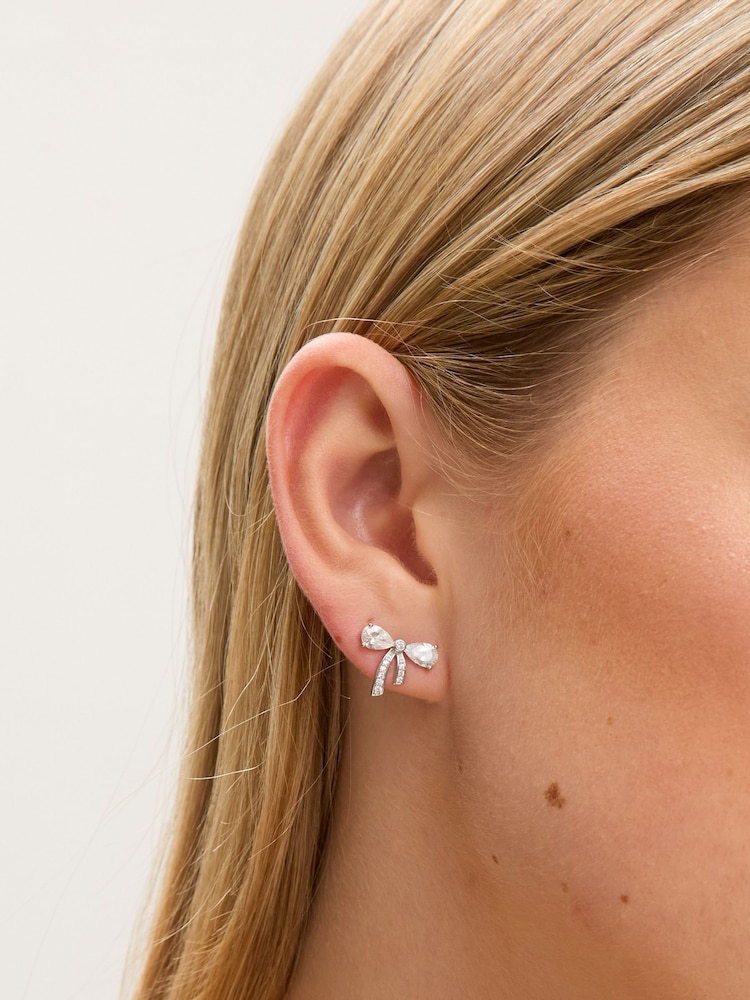 Jon Richard Silver Rhodium Plated Cubic Zirconia and Pave Small Bow Studs - Image 3 of 3 Jon Richard Silver Rhodium Plated Cubic Zirconia and Pave Small Bow Studs - Image 3 of 3