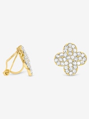 Jon Richard Gold Plated and Pave Clover Clip Earrings - Image 1 of 1