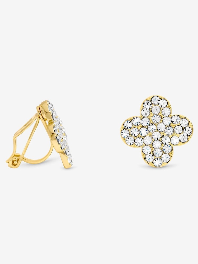 Jon Richard Gold Plated and Pave Clover Clip Earrings - Image 1 of 1