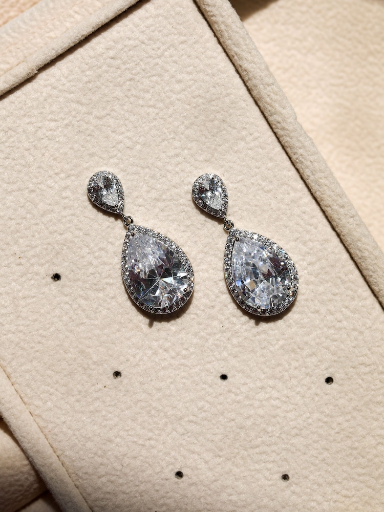 Jon Richard Silver Rhodium Plated Cubic Zirconia Double Pear Drop Earrings - Image 2 of 2