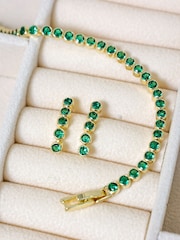 Jon Richard Gold 14K Plated and Emerald Cubic Zirconia Tennis Earrings Gift Box - Image 2 of 5