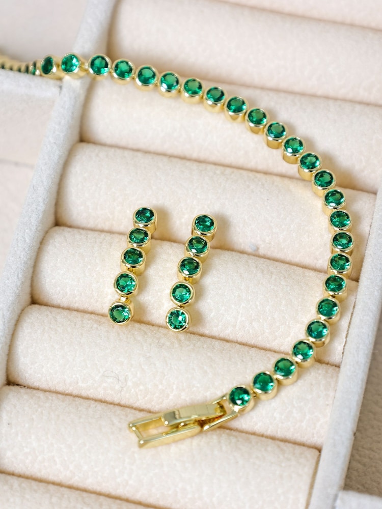 Jon Richard Gold 14K Plated and Emerald Cubic Zirconia Tennis Earrings Gift Box - Image 2 of 5 Jon Richard Gold 14K Plated and Emerald Cubic Zirconia Tennis Earrings Gift Box - Image 2 of 5