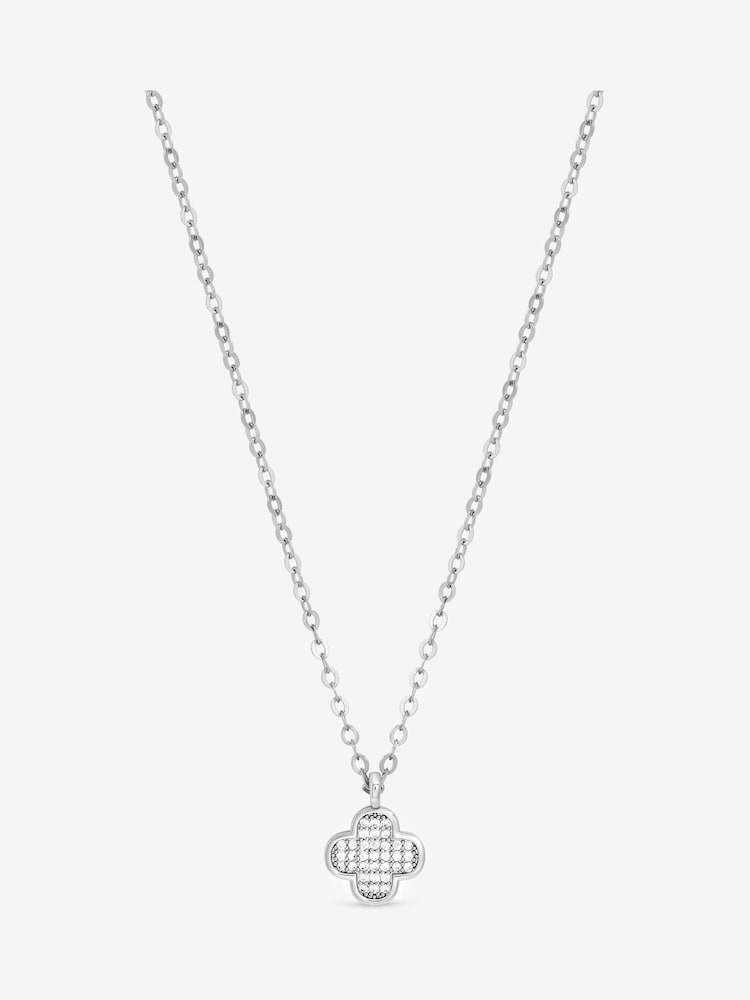 Jon Richard Silver Rhodium Plated Micro Pave Clover Pendant - Image 1 of 4 Jon Richard Silver Rhodium Plated Micro Pave Clover Pendant - Image 1 of 4