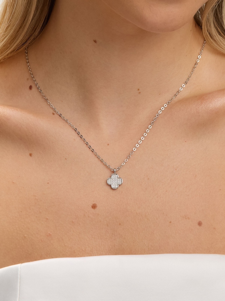 Jon Richard Silver Rhodium Plated Micro Pave Clover Pendant - Image 4 of 4