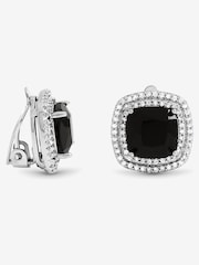 Jon Richard Silver Rhodium Plated Large Sqaure Jet Halo Stud Earrings - Image 1 of 2