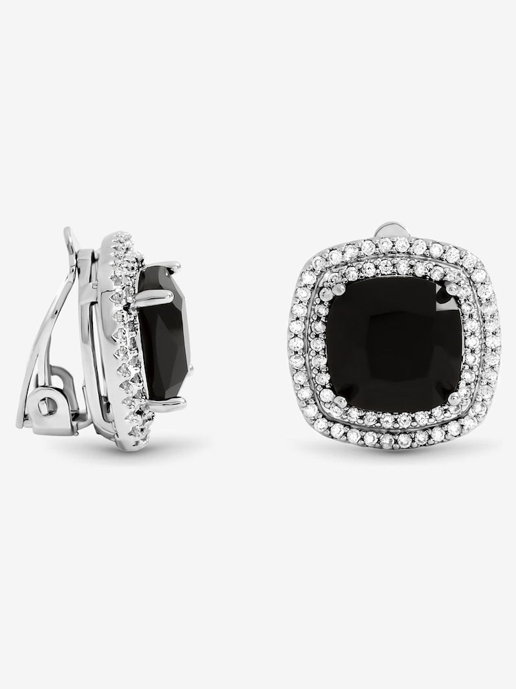 Jon Richard Silver Rhodium Plated Large Sqaure Jet Halo Stud Earrings - Image 1 of 2 Jon Richard Silver Rhodium Plated Large Sqaure Jet Halo Stud Earrings - Image 1 of 2