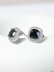 Jon Richard Silver Rhodium Plated Large Sqaure Jet Halo Stud Earrings - Image 2 of 2