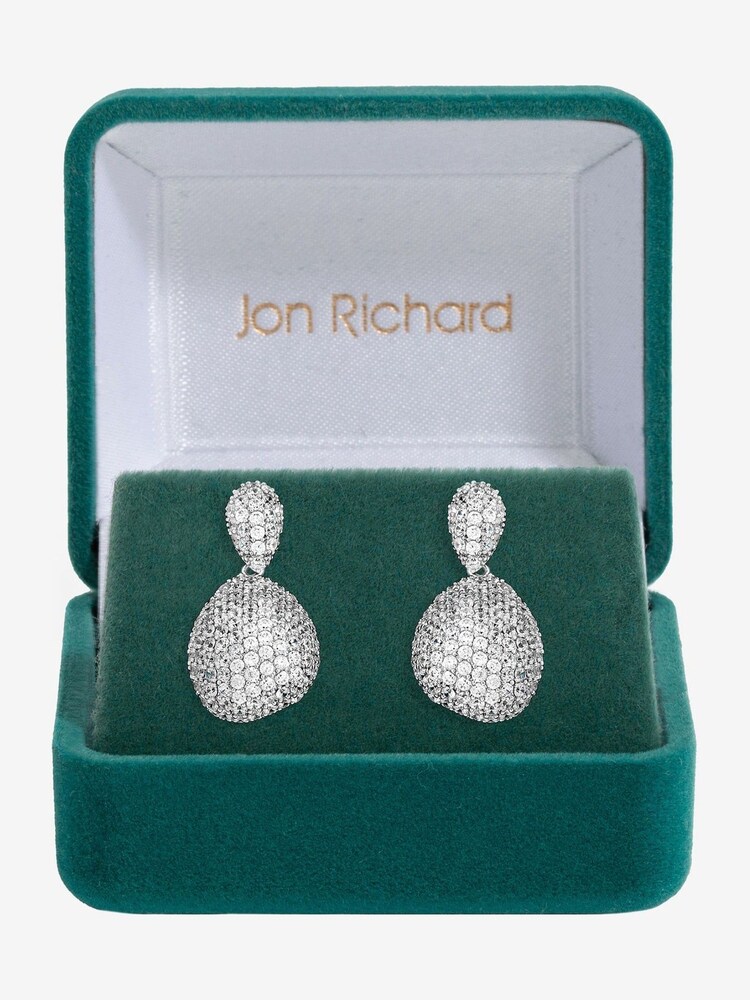 Jon Richard Silver Rhodium Plated and Cubic Zirconia Drop Dome Earrings Gift Box - Image 1 of 3