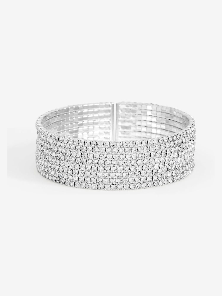Jon Richard Silver Plated Crystal Stone Multirow Cuff Bracelet - Image 1 of 1