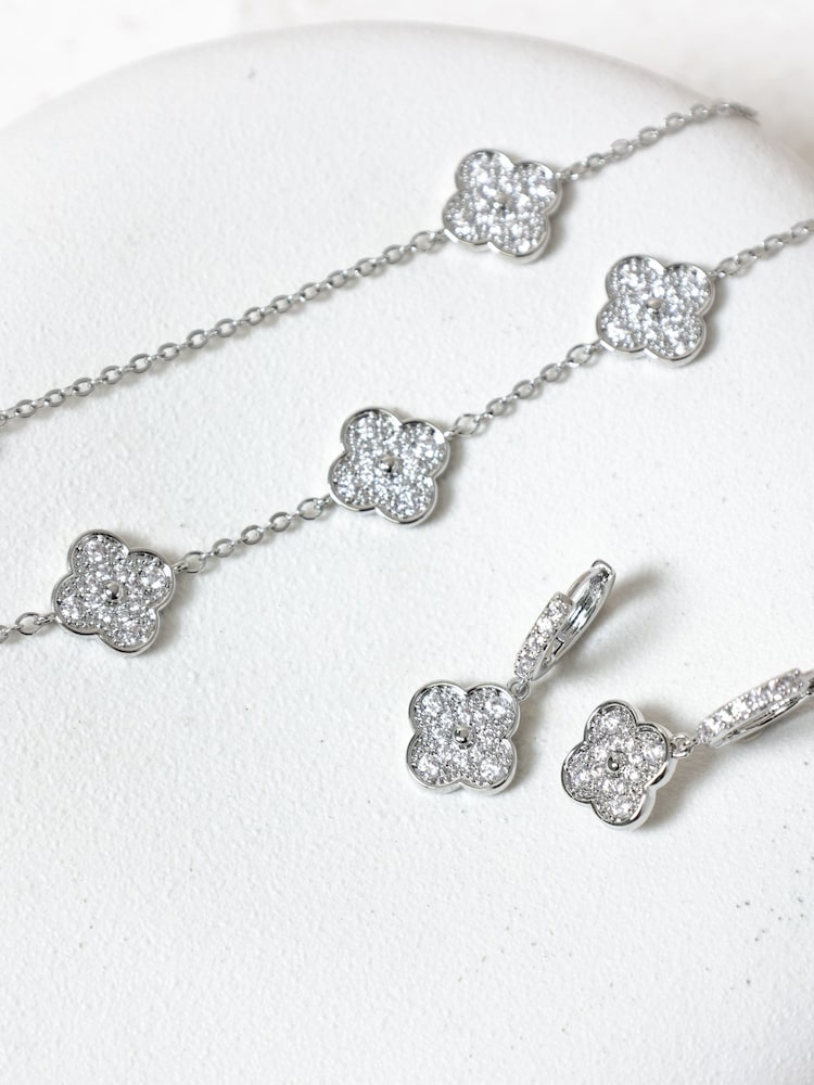 Jon Richard Silver Rhodium Plated and Pave Clover Bracelet - Image 2 of 3