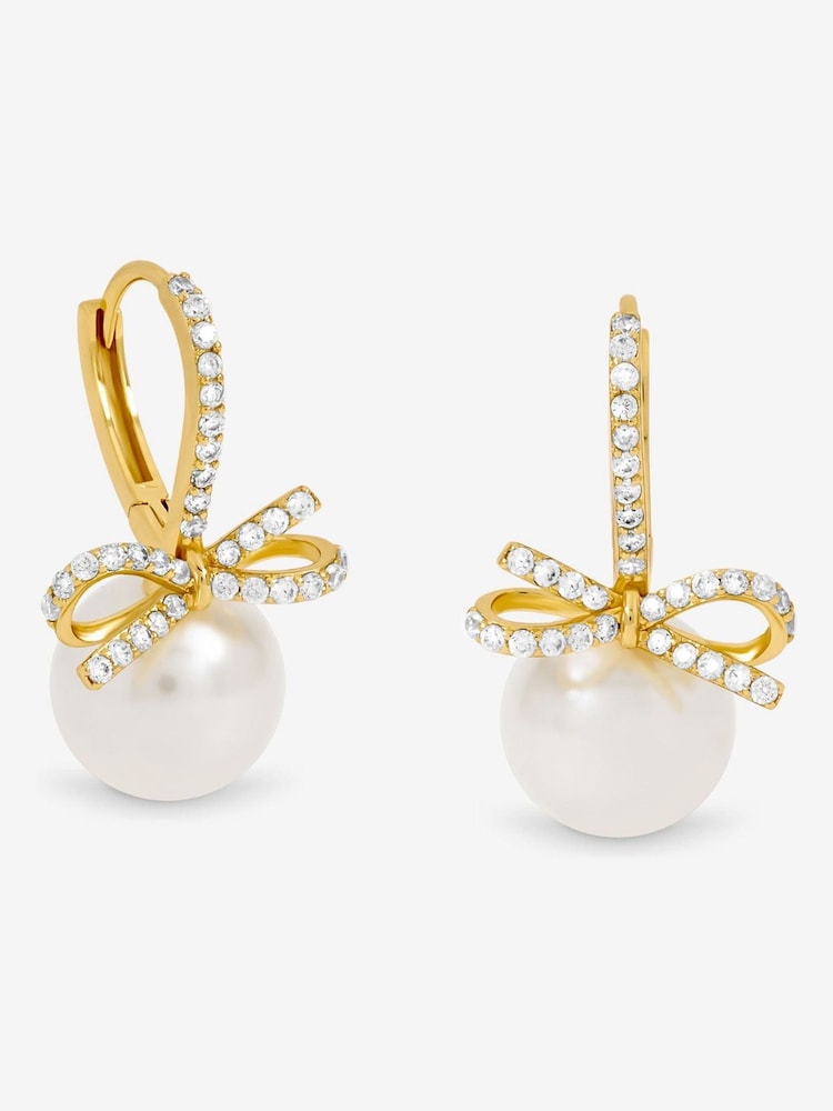 Jon Richard Gold Plated Crystal Bow and Pearl Hoops - Image 1 of 2