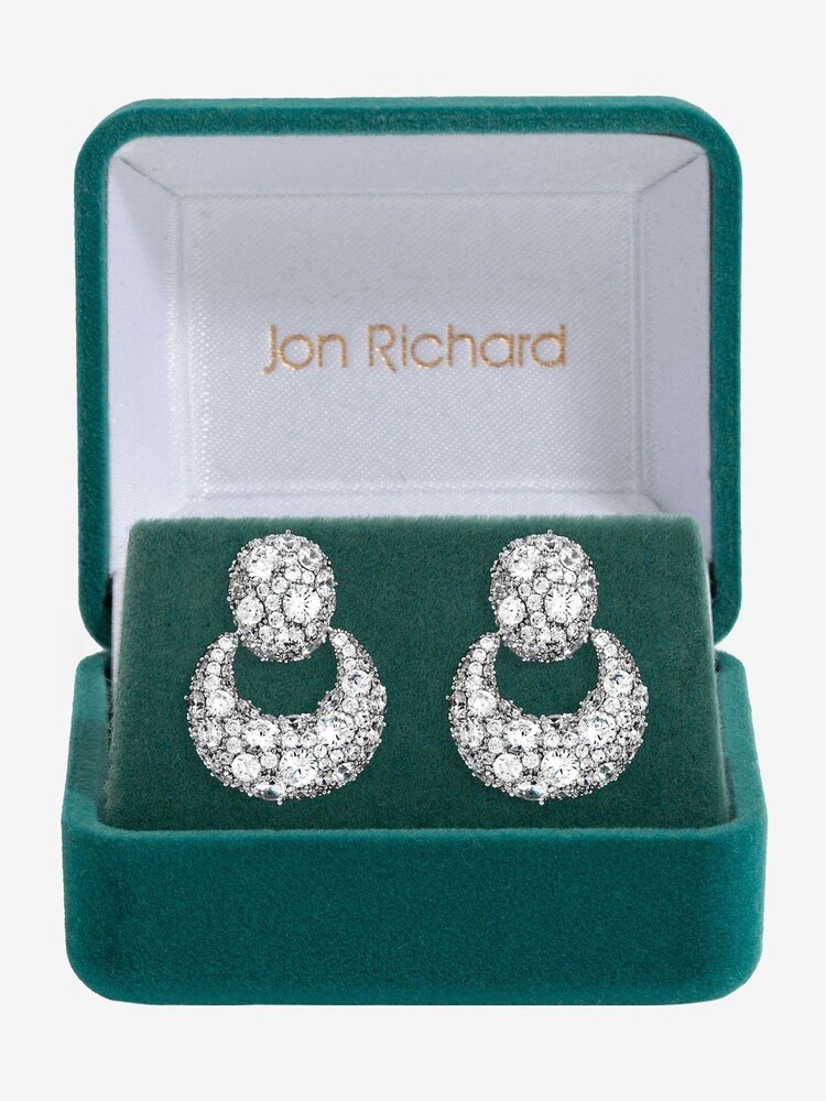 Jon Richard Silver Rhodium Plated and Cubic Zirconia Door Knocker Earrings Gift Box - Image 1 of 3 Jon Richard Silver Rhodium Plated and Cubic Zirconia Door Knocker Earrings Gift Box - Image 1 of 3