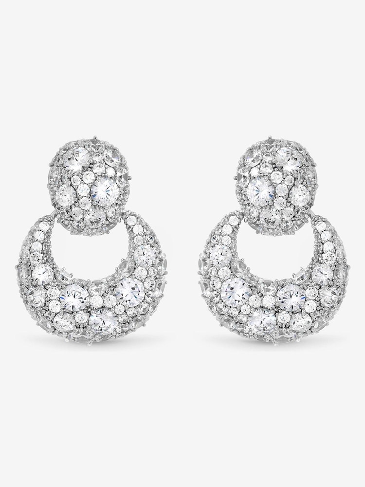 Jon Richard Silver Rhodium Plated and Cubic Zirconia Door Knocker Earrings Gift Box - Image 2 of 3