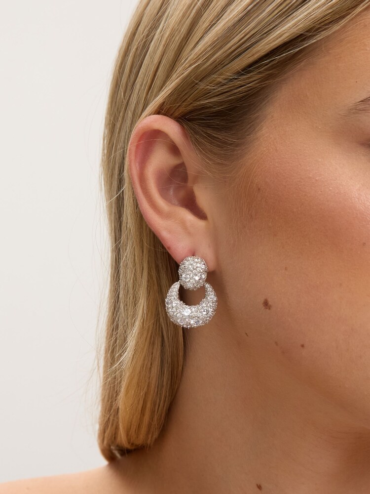 Jon Richard Silver Rhodium Plated and Cubic Zirconia Door Knocker Earrings Gift Box - Image 3 of 3 Jon Richard Silver Rhodium Plated and Cubic Zirconia Door Knocker Earrings Gift Box - Image 3 of 3