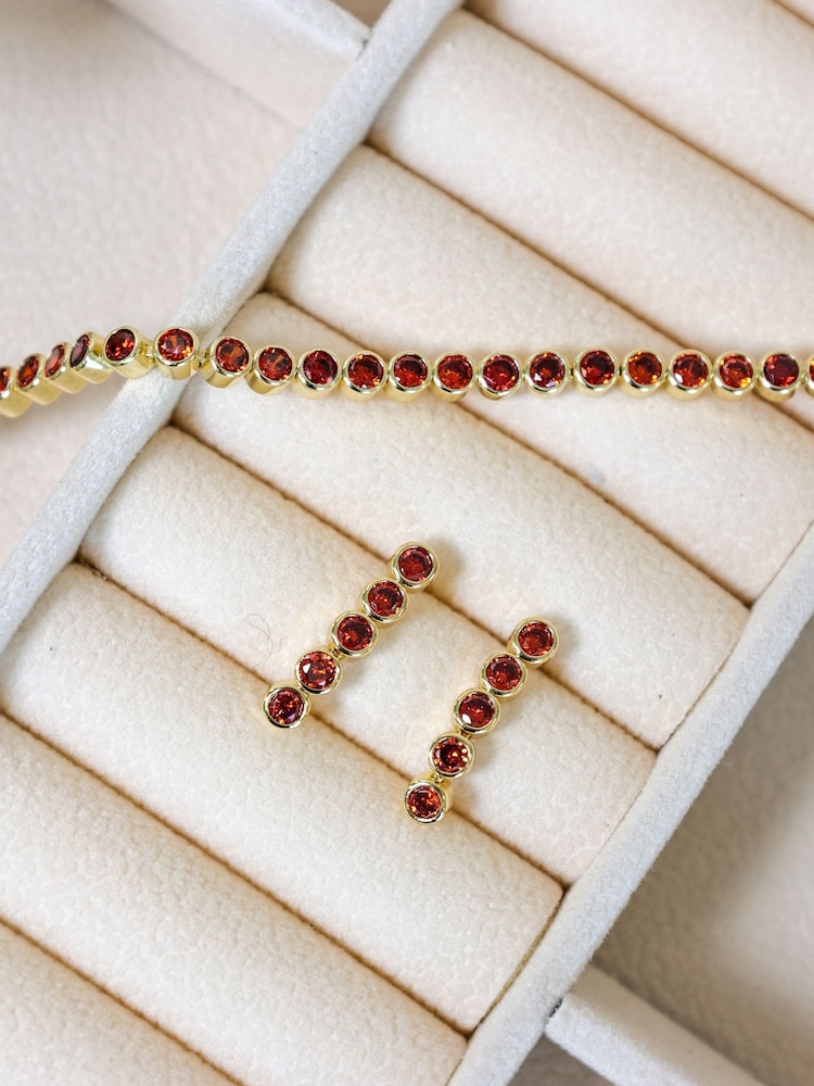 Jon Richard Gold 14K Plated and Red Cubic Zirconia Tennis Earrings Gift Box - Image 2 of 4 Jon Richard Gold 14K Plated and Red Cubic Zirconia Tennis Earrings Gift Box - Image 2 of 4