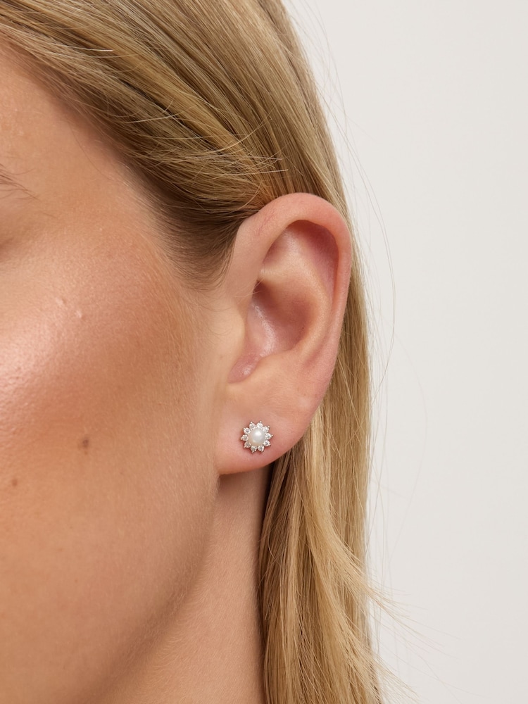 Jon Richard Silver Rhodium Plated Mini Pearl and Crystal Earrings - Image 2 of 2