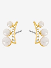 Jon Richard Gold Plated Crystal and Pearl Mini  Climber Earrings - Image 1 of 3