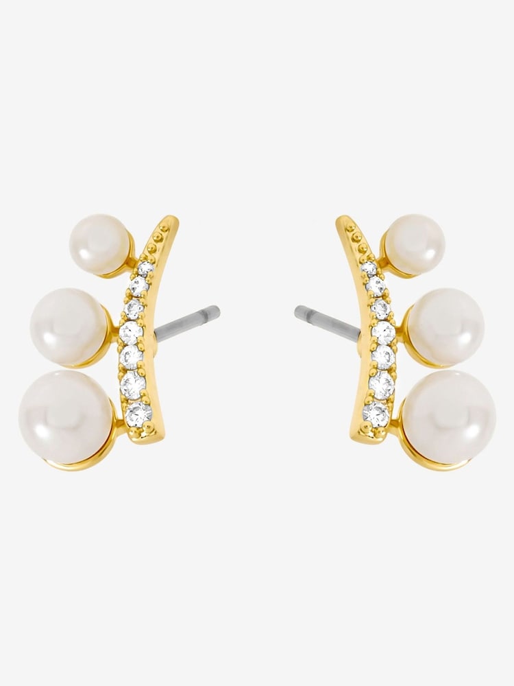 Jon Richard Gold Plated Crystal and Pearl Mini Climber Earrings - Image 1 of 3 Jon Richard Gold Plated Crystal and Pearl Mini Climber Earrings - Image 1 of 3