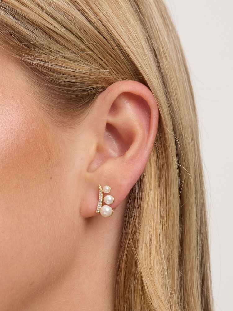 Jon Richard Gold Plated Crystal and Pearl Mini  Climber Earrings - Image 2 of 3
