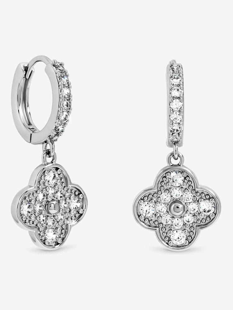 Jon Richard Silver Rhodium Plated and Pave Clover Earrings - Image 1 of 4