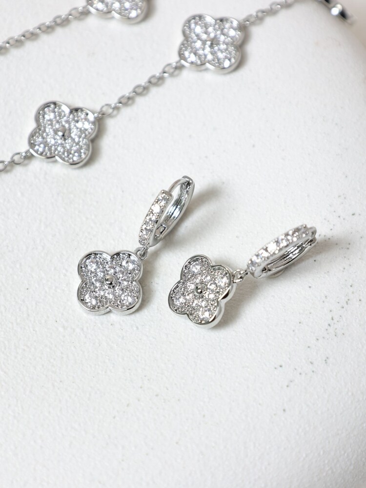 Jon Richard Silver Rhodium Plated and Pave Clover Earrings - Image 2 of 4