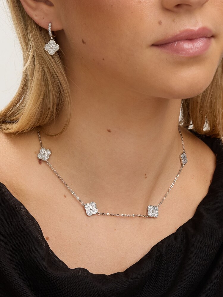 Jon Richard Silver Rhodium Plated and Pave Clover Earrings - Image 4 of 4