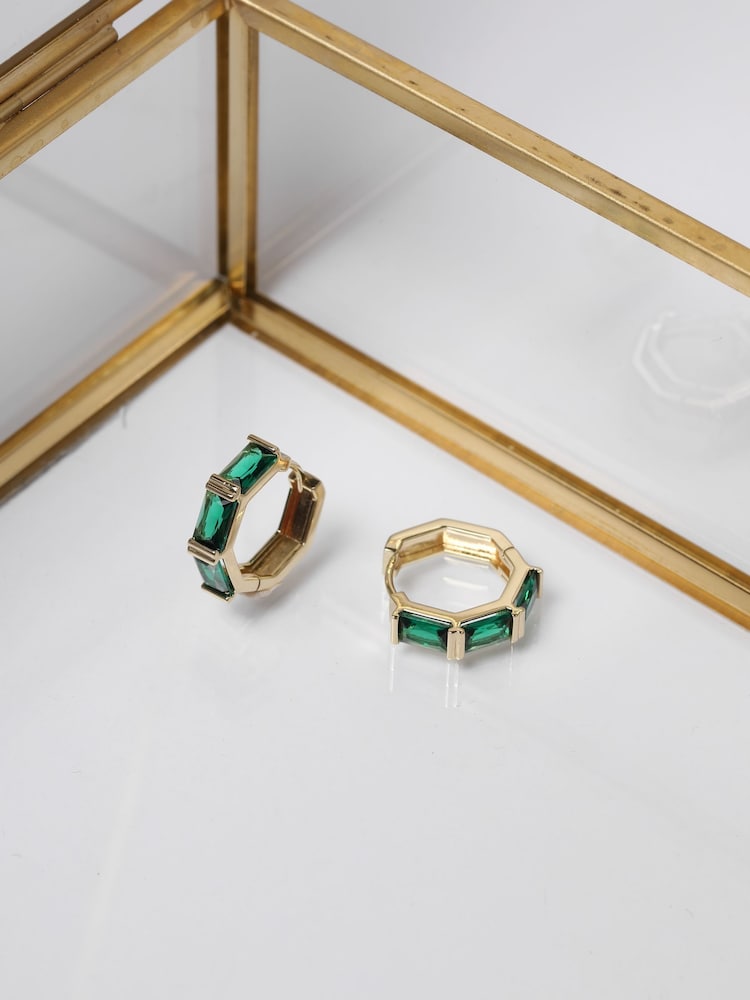 Jon Richard Gold Plated and Emerlald Stone Hoop Earrings - Image 2 of 3