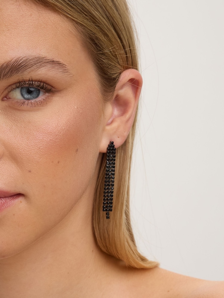 Jon Richard Silver Rhodium Plated and Jet Drop Earrings - Image 5 of 5 Jon Richard Silver Rhodium Plated and Jet Drop Earrings - Image 5 of 5