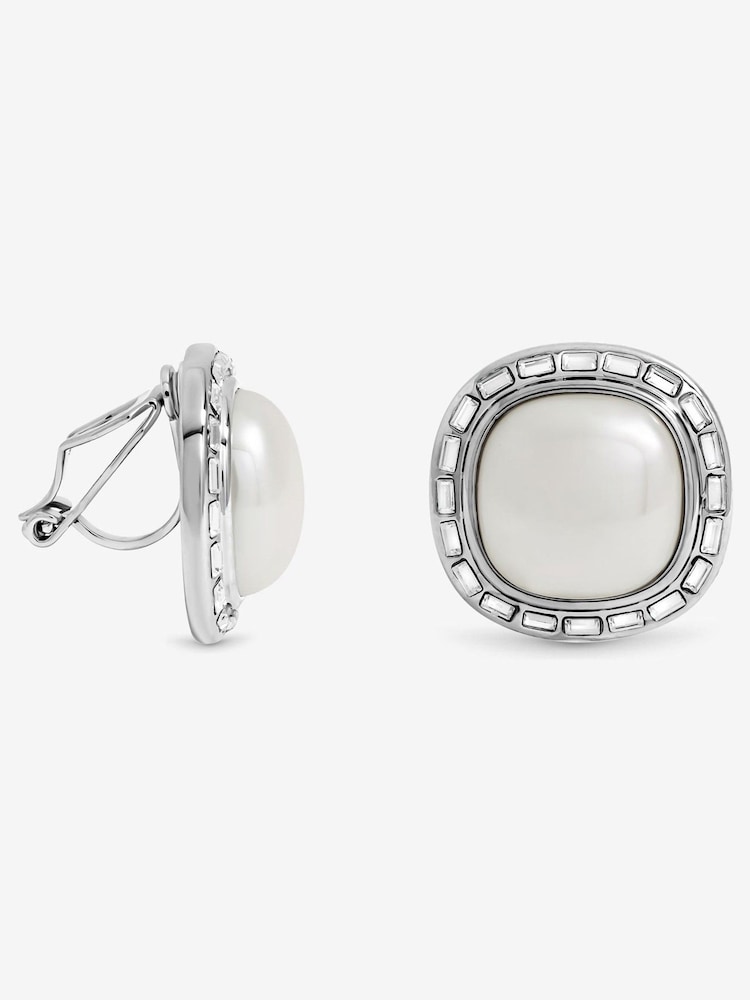 Jon Richard Silver Rhodium Plated and Pearl Clip Earrings - Image 1 of 1