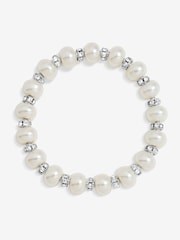 Jon Richard Silver Plated and Pave Pearl Stretch Bracelet - Image 1 of 1