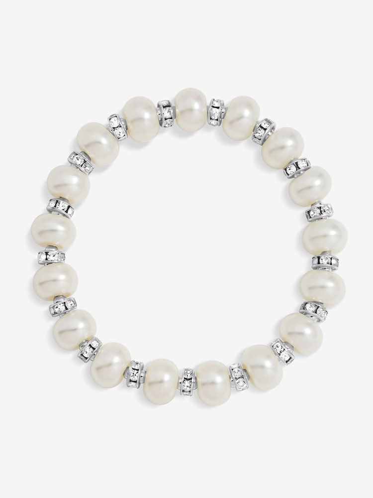 Jon Richard Silver Plated and Pave Pearl Stretch Bracelet - Image 1 of 1
