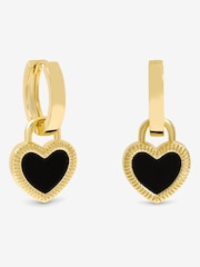 Jon Richard Gold Plated and Jet Enamel Heart Hoop Earrings - Image 1 of 2