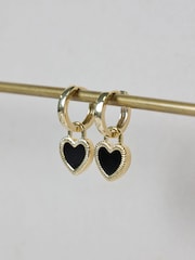 Jon Richard Gold Plated and Jet Enamel Heart Hoop Earrings - Image 2 of 2