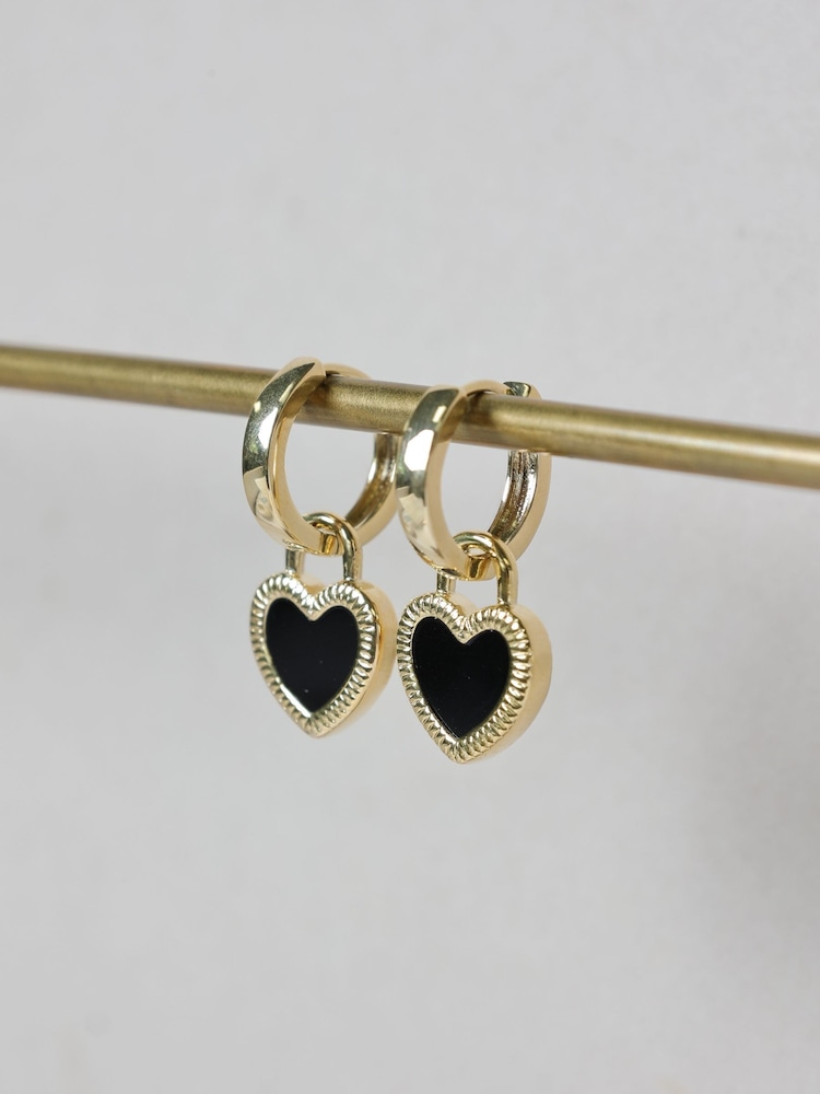 Jon Richard Gold Plated and Jet Enamel Heart Hoop Earrings - Image 2 of 2