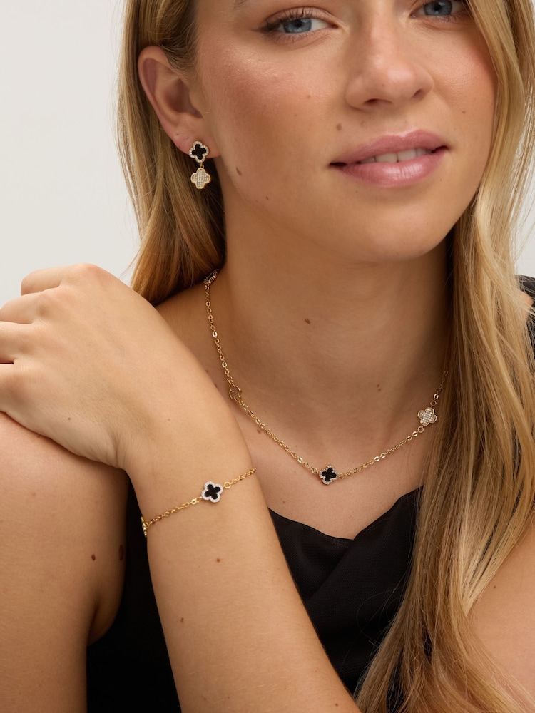 Jon Richard Gold Tone Pave and Jet Clover Necklace - Image 2 of 3 Jon Richard Gold Tone Pave and Jet Clover Necklace - Image 2 of 3