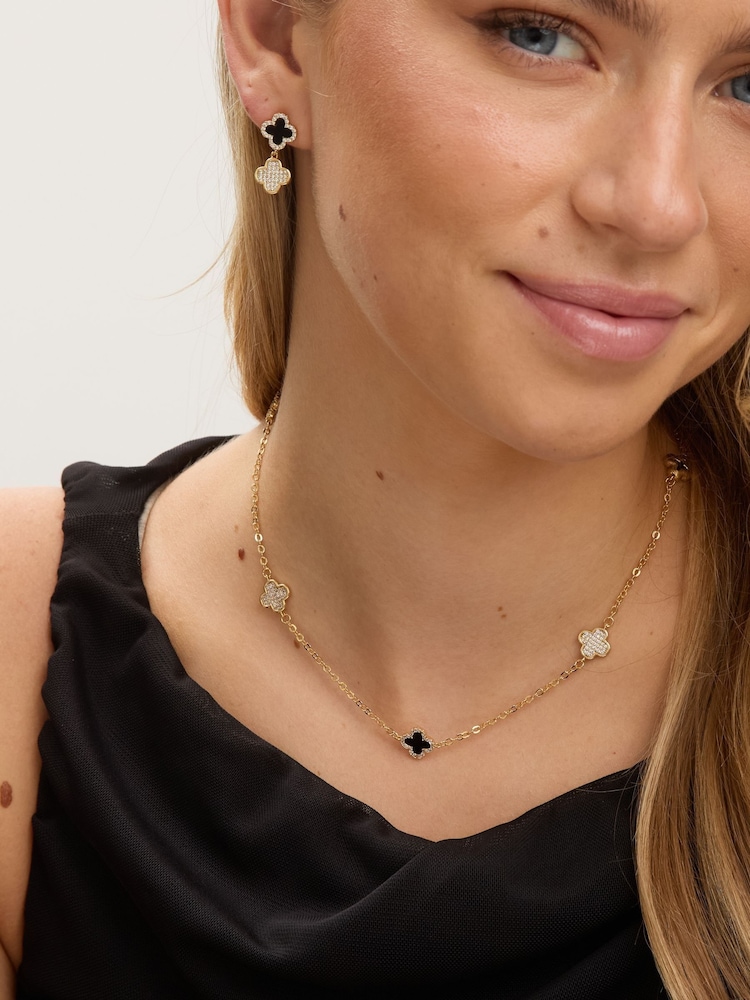 Jon Richard Gold Tone Pave and Jet Clover Necklace - Image 3 of 3 Jon Richard Gold Tone Pave and Jet Clover Necklace - Image 3 of 3