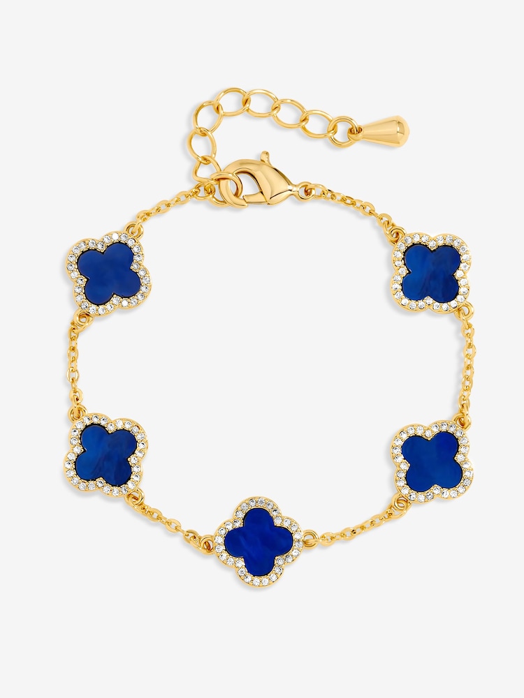 Jon Richard Gold Plated Lapis Clover Bracelet - Image 1 of 4 Jon Richard Gold Plated Lapis Clover Bracelet - Image 1 of 4