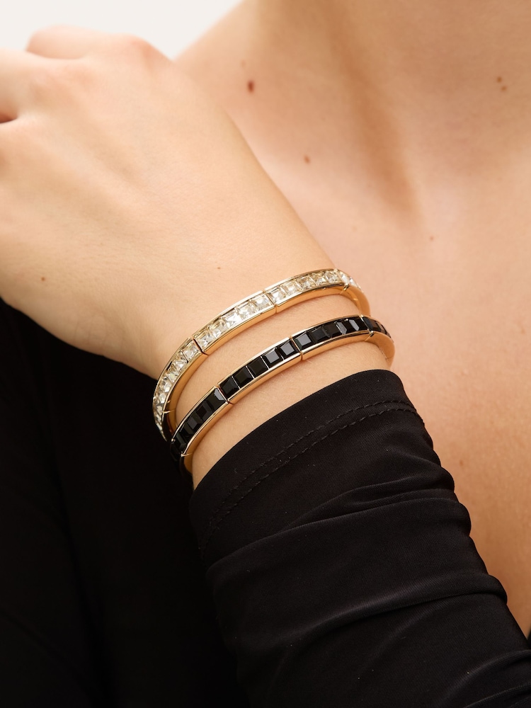 Jon Richard Gold Plated and Cubic Zirconia Jet Stretch Bracelet - Image 2 of 3 Jon Richard Gold Plated and Cubic Zirconia Jet Stretch Bracelet - Image 2 of 3