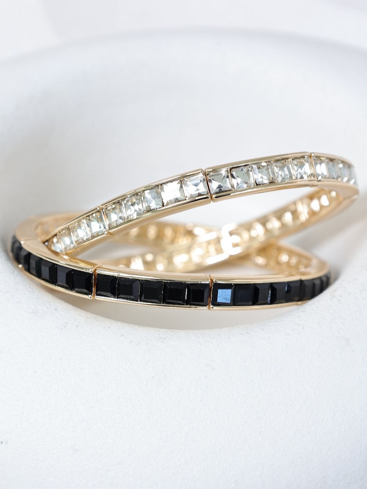 Jon Richard Gold Plated and Cubic Zirconia Jet Stretch Bracelet - Image 3 of 3 Jon Richard Gold Plated and Cubic Zirconia Jet Stretch Bracelet - Image 3 of 3