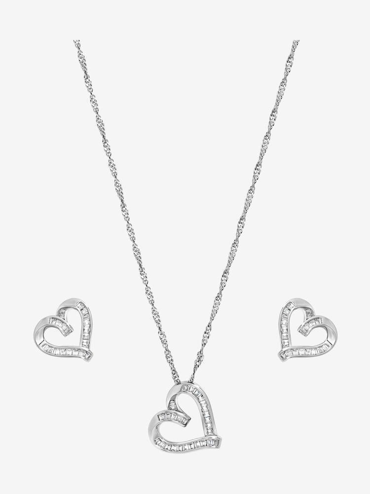 Jon Richard Silver Rhodium Plated and Pave Twist Heart Gift Box Set - Image 1 of 2 Jon Richard Silver Rhodium Plated and Pave Twist Heart Gift Box Set - Image 1 of 2
