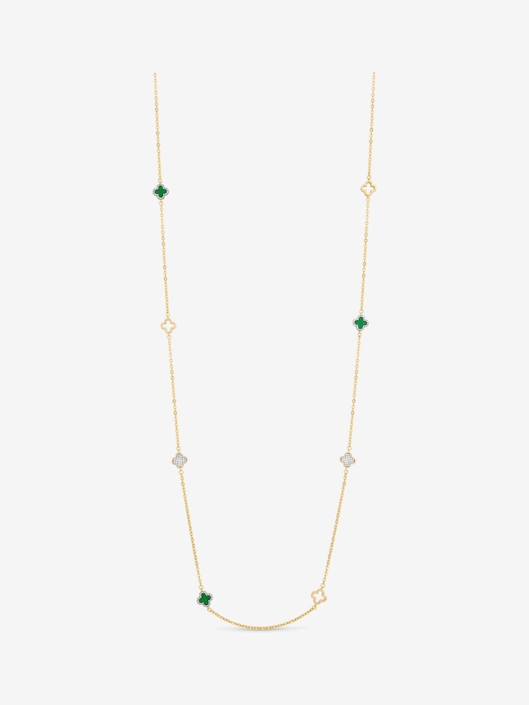 Jon Richard Gold Plated Malachite Clover Station Rope Necklace - Image 1 of 2